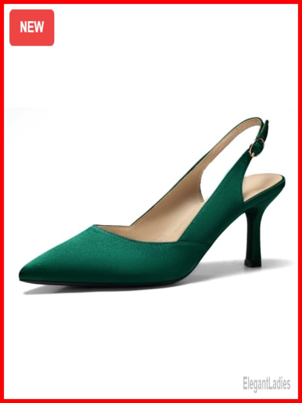 Womens Slingback Kitten Heels Closed Pointed Toe Satin Pumps